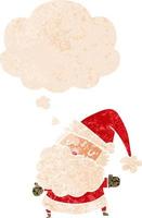 cartoon santa claus and thought bubble in retro textured style vector