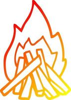 warm gradient line drawing cartoon camp fire vector