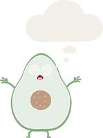 cartoon avocado and thought bubble in retro style vector