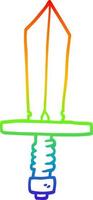 rainbow gradient line drawing cartoon of an old bronze sword vector