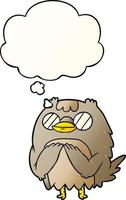 cartoon wise old owl and thought bubble in smooth gradient style vector