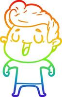 rainbow gradient line drawing happy cartoon man vector