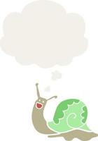 cute cartoon snail and thought bubble in retro style vector