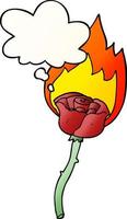 cartoon flaming rose and thought bubble in smooth gradient style vector