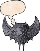 cartoon bat and speech bubble in retro texture style vector