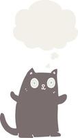 cartoon cat and thought bubble in retro style vector