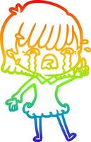 rainbow gradient line drawing cartoon girl crying vector
