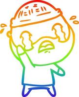 rainbow gradient line drawing cartoon bearded man crying waving goodbye vector