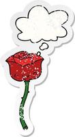 cartoon rose and thought bubble as a distressed worn sticker vector