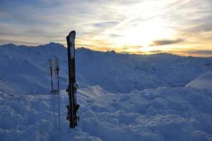 mountain snow ski sunset photo