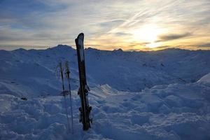 mountain snow ski sunset photo