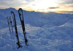 mountain snow ski sunset photo