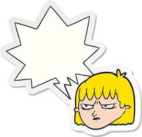 cartoon angry woman and speech bubble sticker vector