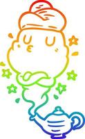 rainbow gradient line drawing cute genie rising out of lamp vector