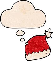 cartoon santa hat and thought bubble in grunge texture pattern style vector