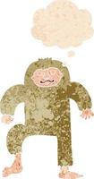 cartoon bigfoot and thought bubble in retro textured style vector