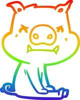 rainbow gradient line drawing angry cartoon pig sitting vector