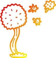 warm gradient line drawing cartoon blowing dandelion vector