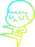 cold gradient line drawing cartoon grumpy boy vector