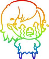 rainbow gradient line drawing cartoon crying vampire girl vector