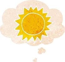 cartoon sun and thought bubble in retro textured style vector