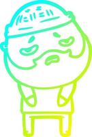 cold gradient line drawing cartoon worried man with beard vector