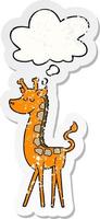 cartoon giraffe and thought bubble as a distressed worn sticker vector