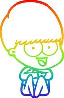 rainbow gradient line drawing happy cartoon boy vector