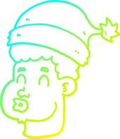 cold gradient line drawing cartoon man wearing christmas hat vector