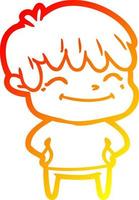 warm gradient line drawing happy cartoon boy vector