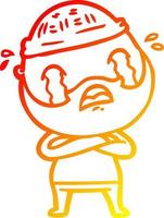 warm gradient line drawing cartoon bearded man crying vector