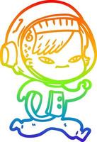 rainbow gradient line drawing cartoon astronaut woman vector