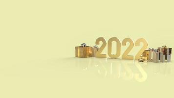 The gold number 2022 and gift box for new year  concept 3d rendering. photo