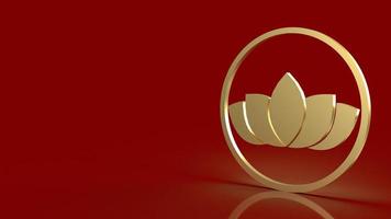 el loto de oro de lujo sobre fondo rojo renderizado 3d foto