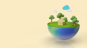 The home and tree on half earth for ecology content 3d photo