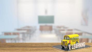 school bus on tablet for  e-learning concept 3d rendering photo