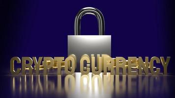 The gold text  crypto currency and lock  for security business content 3d rendering. photo