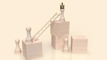 The chess and stair on wood cube for business concept 3d rendering photo