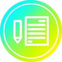 document and pencil circular in cold gradient spectrum vector