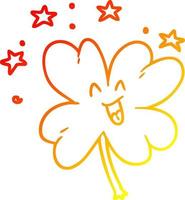 warm gradient line drawing happy cartoon four leaf clover vector