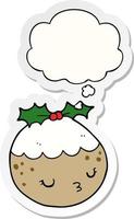 cute cartoon christmas pudding and thought bubble as a printed sticker vector