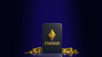 The  gold ethereum  cryptocurrency for business concept 3d rendering, Bangkok ,Thailand, 02-07-2021. photo