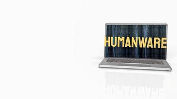 The humanware  word and gold chesson on notebook in white background for business or technology concept 3d rendering photo