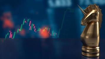 The gold  unicorn chess and business chart for start up concept 3d rendering photo