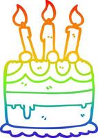 rainbow gradient line drawing cartoon birthday cake vector