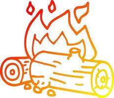 warm gradient line drawing cartoon burning logs vector