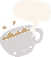 cartoon cup of coffee and speech bubble in retro style vector