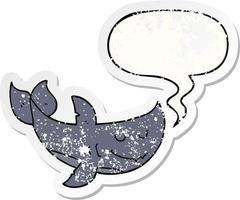 cartoon shark and speech bubble distressed sticker vector