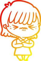 warm gradient line drawing annoyed cartoon girl vector