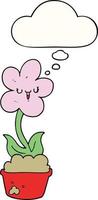 cute cartoon flower and thought bubble vector